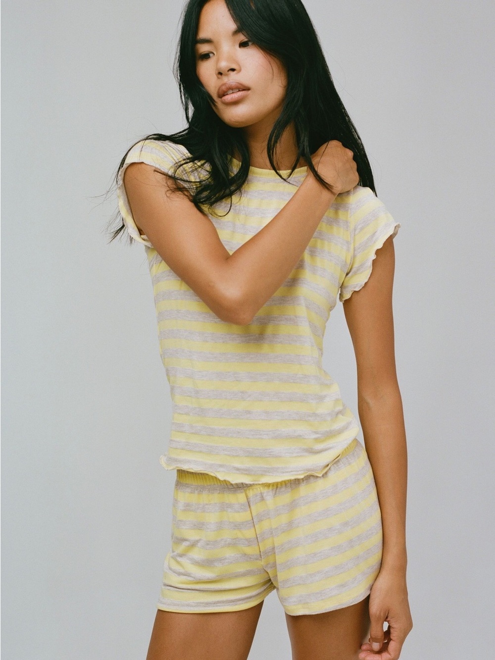 Bella Venice Oatmeal Striped Set tee & shorts NWT